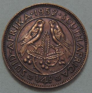 South Africa 1/4 Penny 1952 Km 32.  2 Bronze 161 photo