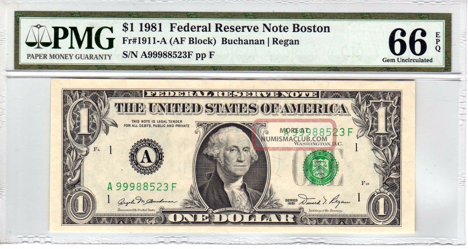 Fr.  1911 - A $1 1981 Boston (a - F) Frn Pmg Gem 66 Epq Bep Sheet Only Issue 160k Small Size Notes photo