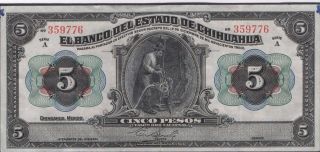 Mexico / Chihuahua 5 Pesos Series A 1913 Circulated Banknote photo