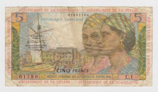 French Antilles - 1964,  Five (5) Francs photo