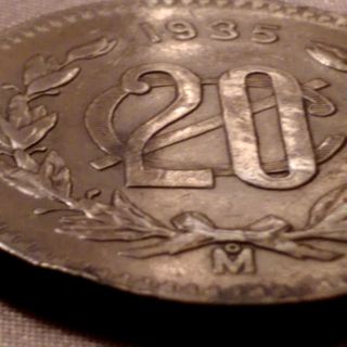 Mexico 20 Centavos Bronze Coin 1935 - Mo Fair / Circulated - Key Date Rare photo