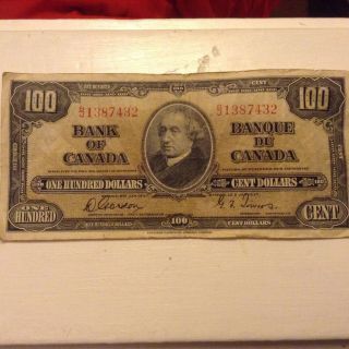 Rare 1937 Bank Of Canada $100.  00 Paper Bill Sir John A Macdonald photo