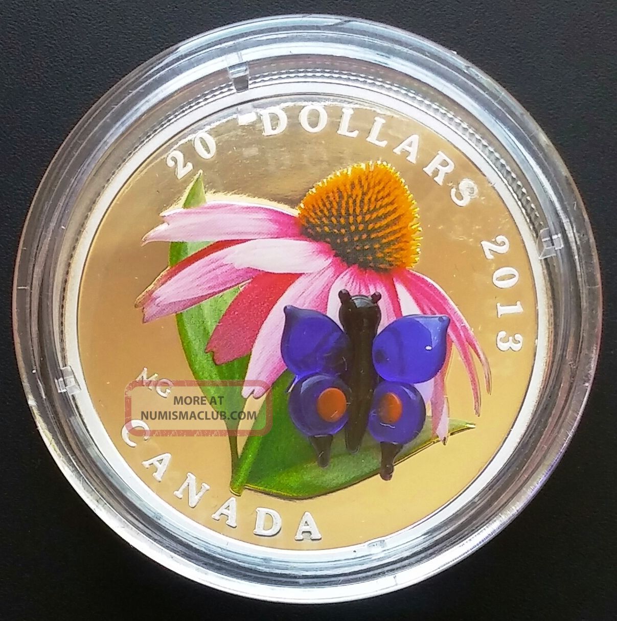 2013 $20 Canada Purple Coneflower With Venetian Glass Butterfly - W/case & Coins: Canada photo