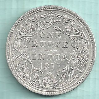 British India - 1877 - 0/1 Dot - Victoria Empress - One Rupee - Rarest Silver Co photo