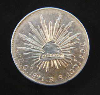Mexico 1891 Go Rs.  8 Reales Silver Coin photo