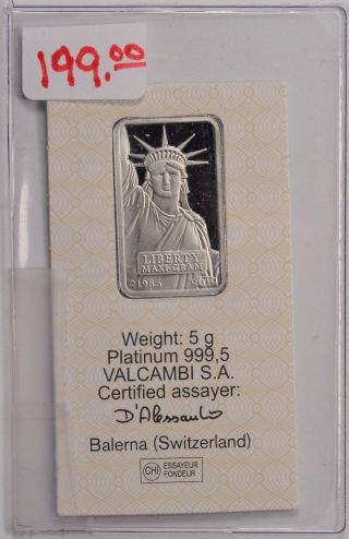 5 Gram Pamp Suisse Platinum Bar.  9995 Fine photo