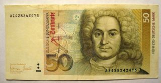 Rare 1993 Germany 50 Deutsche Mark Funfzig Banknote Az4282424y5 - Ships photo