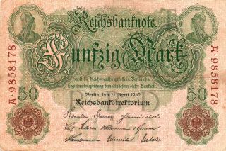 Xxx - Rare German 50 Mark Empire Banknote 1910 photo