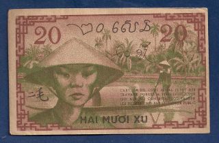 French Indo - China 20 Cents Nd - 1939 P - 86d Woman W/ Conical Hat Se Asia photo
