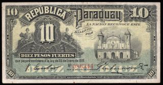 Paraguay 1916 10 Pesos Banknote P - 141 Extremely Fine photo