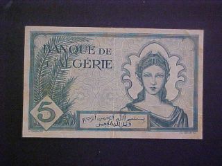 1942 Algeria Paper Money - 5 Francs Banknote photo