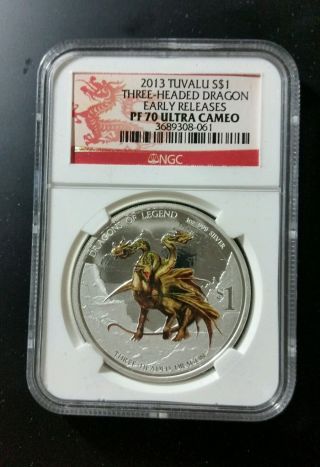 2013 Tuvalu Dragons Of Legend Silver Coin Ngc Pf 70 Uc Early Release photo