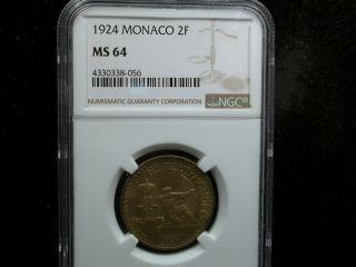Monaco 1924 2 Francs Graded By Ngc Ms64 photo