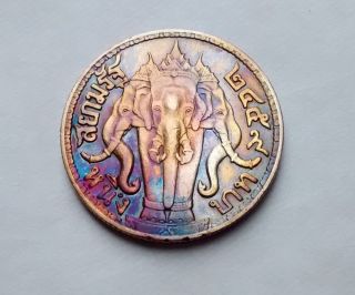Thailand 1 Baht Silver Coin King Rama Vi 1916 (b.  E.  2459) Rainbow Toning photo