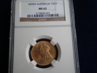 Australia 1895 M Gold Sovereign Ngc Ms 62 - Fields,  Luster photo