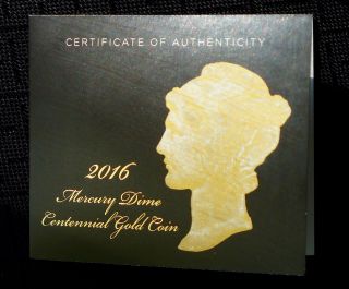 2016 Mercury Gold Dime 1/10 Oz Pure Gold Centennial Hottest Coin Of The Century photo
