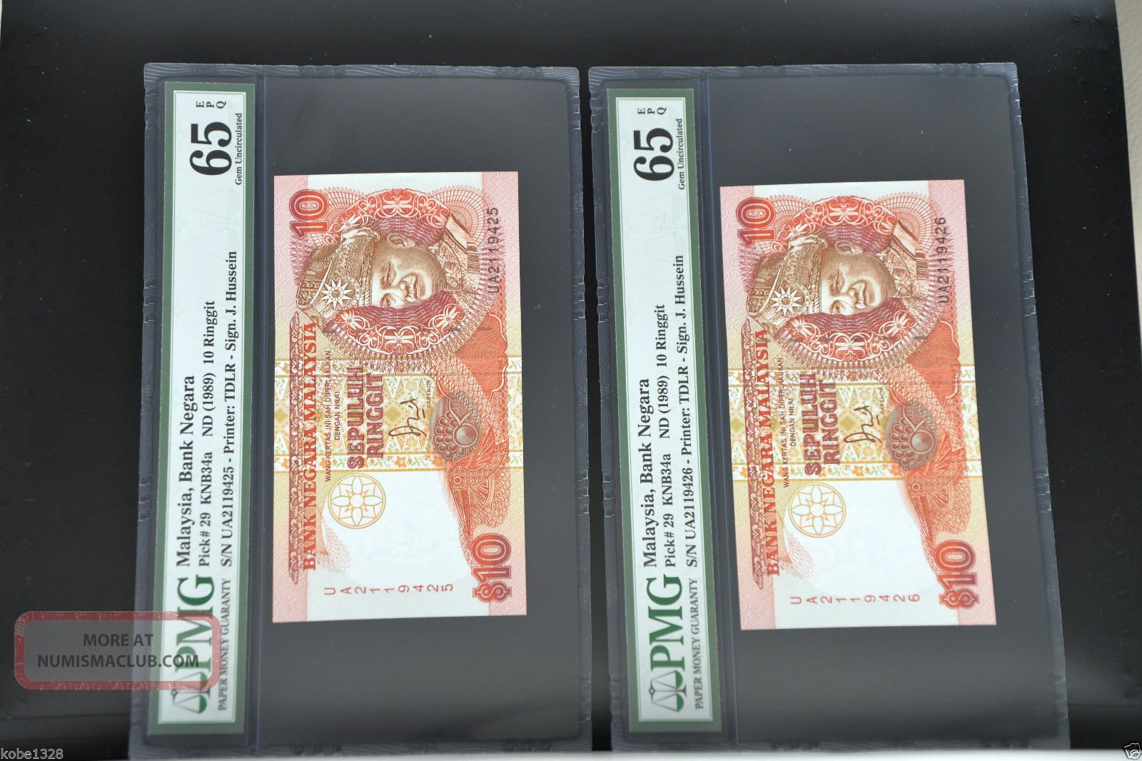 2 X Malaysia 1989 Pick 29 Pmg65 Epq In Consecutive Numbers 2119425 - 26 Asia photo