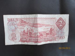 Canadian Two (2) Dollar Bill Bank Of Canada 1974 Ottawa Circulated photo