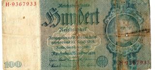 Xxx - Rare 100 Reichsmark Third Reich Nazi Banknote 1935 Bad Cond photo
