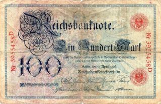 Xxx - Rare German 100 Mark Empire Banknote From 1903 Rare Print Year. photo