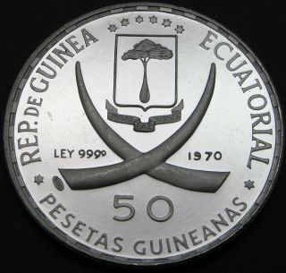 Equatorial Guinea 50 Pesetas 1970 Proof - Silver - Durer Praying Hands - 1716 猫 photo