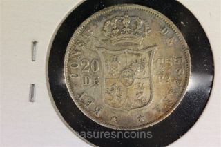 Philippines Alfonso Xii 1885 20 Centavos Silver Coin Spain Cond photo