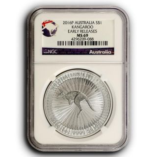 2016 P Ngc Ms69 Er Australia Kangaroo.  999 1 Oz Silver Coin photo