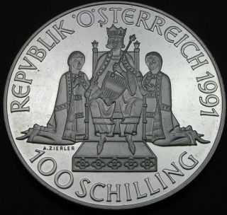 Austria 100 Schilling 1991 Proof - Silver - Rudolph I.  - 1724 猫 photo