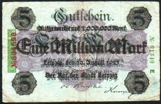 5 Mark 1918 / 1 Million Mark 1923 - Series: 804698 - Overprint - 