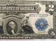 1899 Two Dollar Silver Certificate,  Blue Label,  $2 Large Note Bill S/h Large Size Notes photo 5