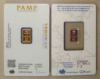 1 Gram Pamp Suisse Gold Bar & 1 Gram Pamp Suisse Platinum Bar photo
