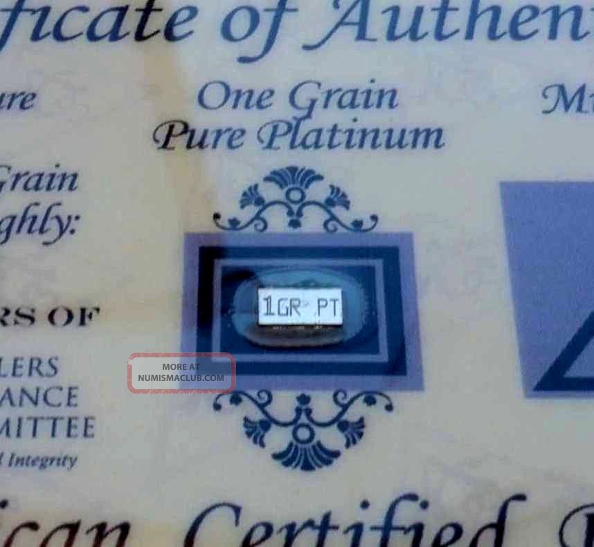 Acb 1grain Platinum 99.  9 Pure Bullion Bar In Certificate Of Authenticity Platinum photo