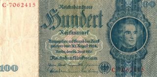Xxx - Rare 100 Reichsmark Third Reich Nazi Note 1935 No Only On Frontsite photo