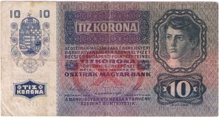 Banknote Vf Paper Money 10 Zehn Kronen Austria Hungary1915 photo