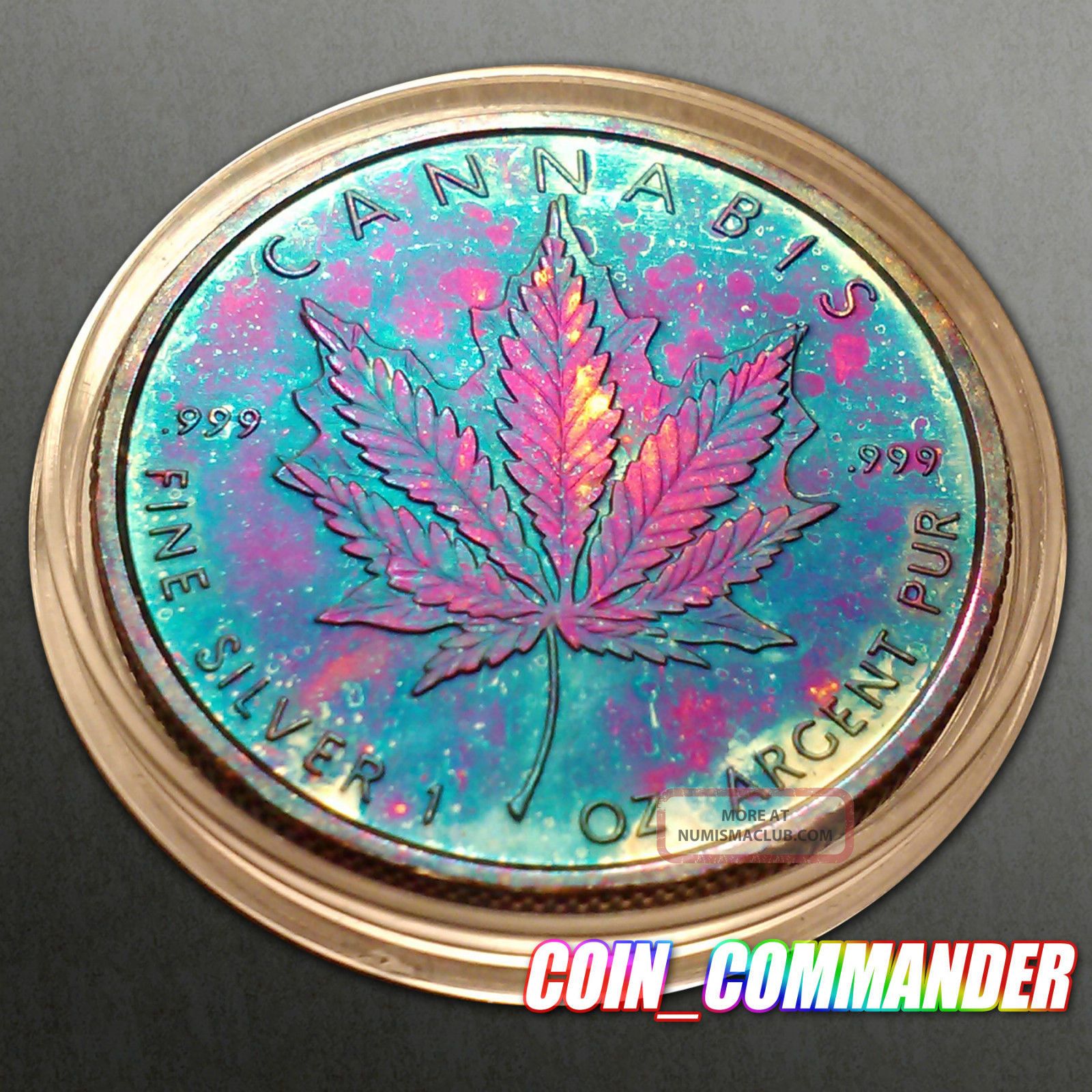 Cannabis / Ag 47 Colorized Silver.  999 Fine 1 Troy Ounce Rainbow / Aged Tone Australia photo