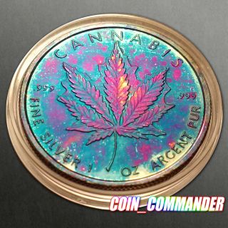 Cannabis / Ag 47 Colorized Silver.  999 Fine 1 Troy Ounce Rainbow / Aged Tone photo
