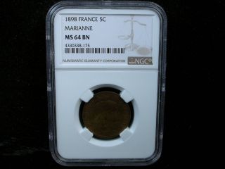 France 1898 5 Centime Ngc Graded Ms 64 Bn photo