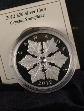2012 $20 Fine Silver Snowflake Proof Coin Canada Swarovski Crystal photo