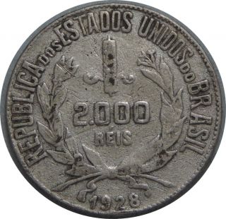 Brazil 2000 Reis 1928 Km 526 Silver Coin 75 photo