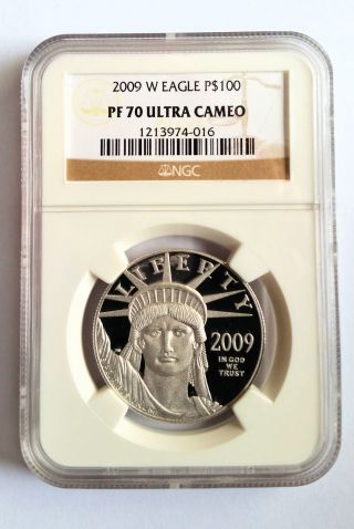 2009 W 1oz Platinum $100 Eagle Pf 70 Ucam Ngc : Ultra Cameo Surfaces photo