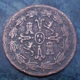 Extremelly Rare Mexico 2/4 Senal (1/4 Real) 1821 Ferdin Vii Copper Coin photo