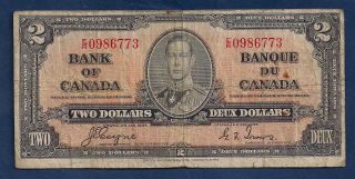 Canada $2 Dollars 1937 P - 59c King George Vi Sign Coyne – Towers Canadian Note photo