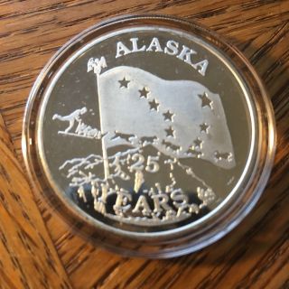 Rare 1 Oz Silver Art Round Johnson Matthey 25th Alaska Statehood photo