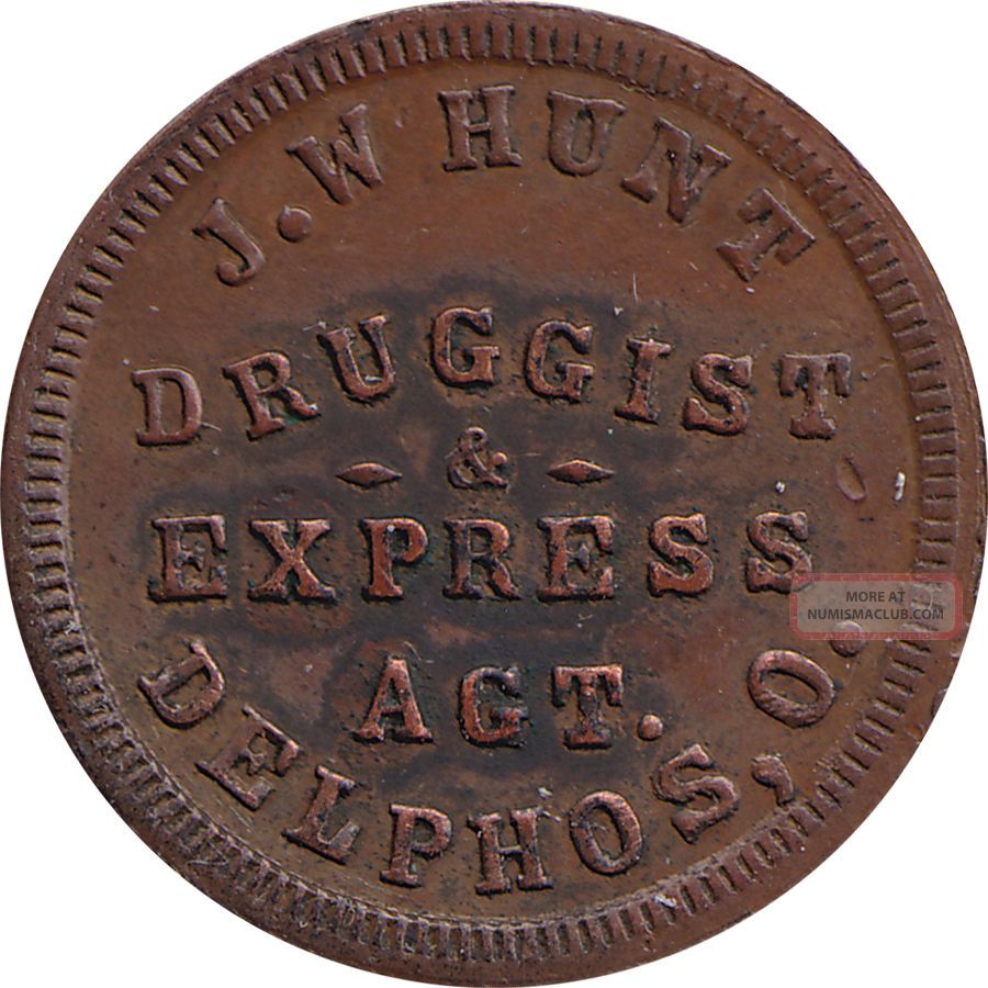 Oh250a 1a J. W. Hunt Druggist (delphos, Ohio) R 5 (reeded) Single