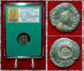 Ancient Roman Empire Coin Of Theodosius Ii Son Of Arcadius Cross Wreath Reverse photo