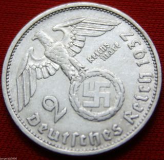 Third Reich Silver Coin 2 Reichsmark 1937 F Km 93 photo