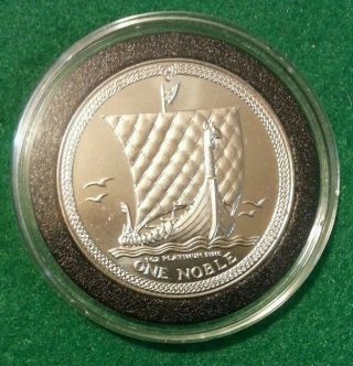 1985 Isle Of Man 1oz Platinum.  9995 1 Noble Viking Ship / Queen Elizabeth photo