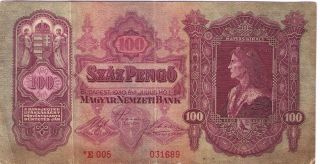 Banknote Xf Paper Money 100 Magyar Hungarian Szaz Pengo 1930 photo