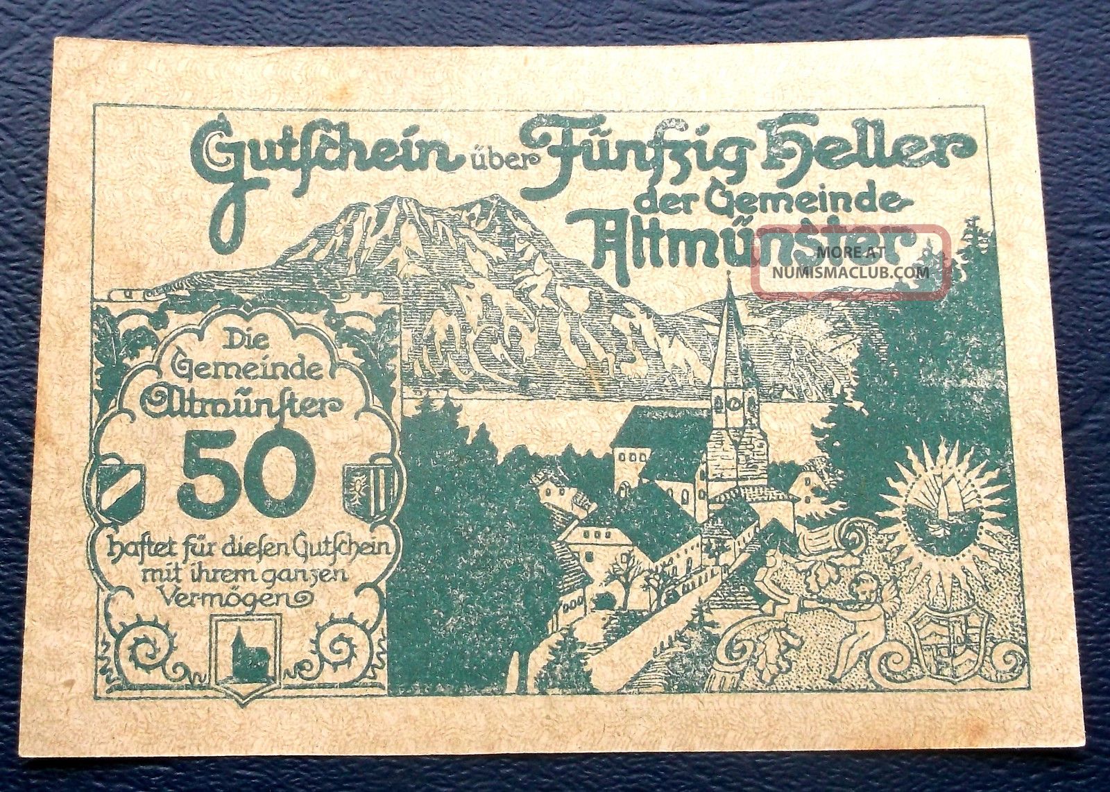 1920 Germany Austria Notgeld 50 Heller Altmunster Emergeny Banknote Cu Ng9 Europe photo