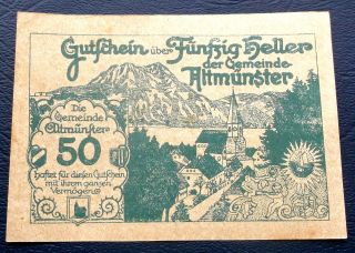 1920 Germany Austria Notgeld 50 Heller Altmunster Emergeny Banknote Cu Ng9 photo